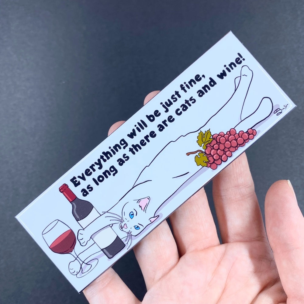 White Cat Wine Magnet Handmade Wino Bartender Gifts and Home Decor